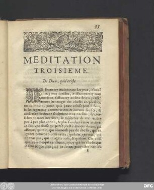 Meditation Troisiéme. De Dieu, qu'il existe.