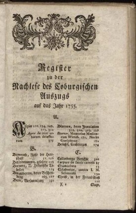 Register zu der Nachlese des Coburgischen Auszugs auf das Jahr 1755.