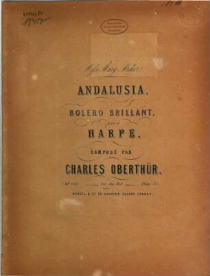 Andalusia : bolero brillant ; pour la harpe ; op. 159