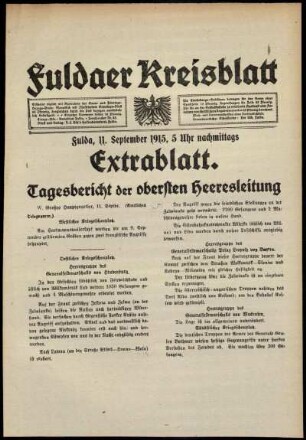 Ausgabe vom Samstag, den 11. September 1915.
