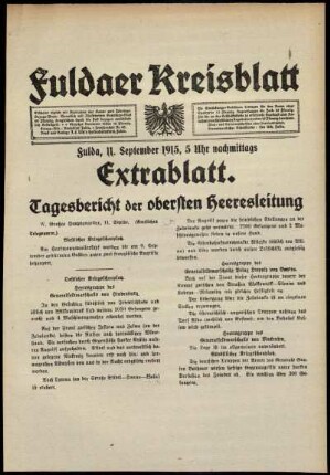 Ausgabe vom Samstag, den 11. September 1915.