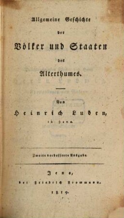 Allgemeine Geschichte der Völker und Staaten, 1. Geschichte der Völker und Staaten des Alterthumes