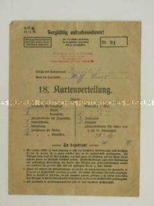 Tüte für die Lebensmittelkarten der 18. Kartenverteilung der Stadt Leipzig