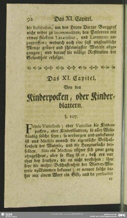 Das XI. Capitel. Von den Kinderpocken, oder Kinderblattern