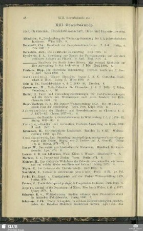 XIII. Gewerbskunde : incl. Oekonomie, Handelswissenschaft, Bau- und Ingenieurwesen