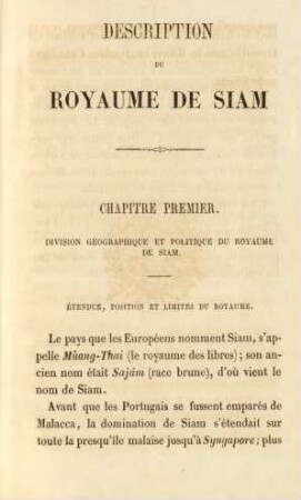 Chapitre premier. Division géographique et politique du Royaume de Siam