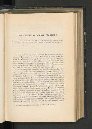 Des saisons au Soudan français, par D´ L. Le Clech.