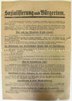 Flugblatt der Arbeitsgemeinschaft für staatsbürgerliche und wirtschaftliche Bildung zur Sozialisierung