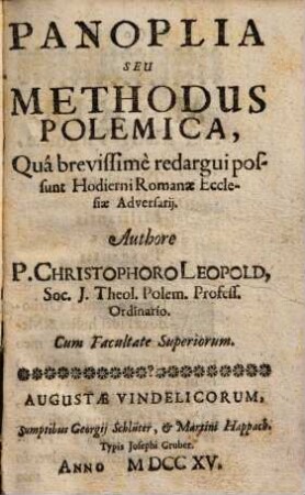 Panoplia seu methodus polemica, qua brevissime redargui possunt hodierni Romanae Ecclesiae adversarii