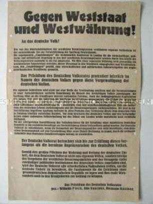 Protest des Präsidiums des Deutschen Volksrates gegen die separate Währungsreform in den Westzonen