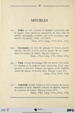 Meubles (Nr. 102-109)
