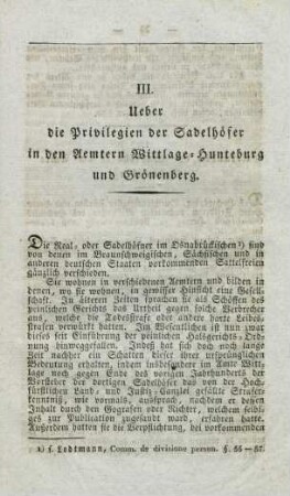 Ueber die Privilegien der Sadelhöfer in den Aemtern Wittlage-Hunteburg und Grönenberg