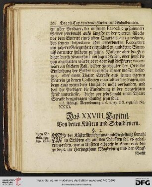 Das XXVIII. Capitul: Von denen Küstern und Schuldienern