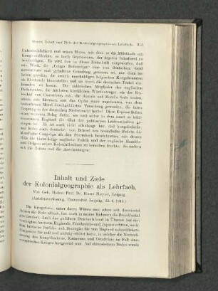 Inhalt und Ziele der Kolonialpolitik als Lehrfach.