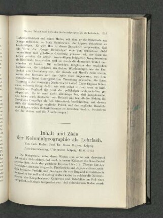 Inhalt und Ziele der Kolonialpolitik als Lehrfach.