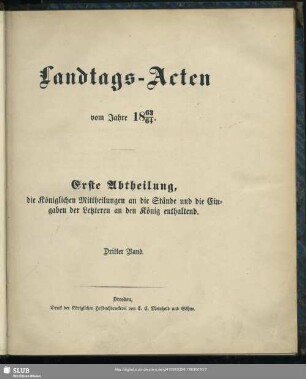 1863/64,3: Landtags-Acten / Die königlichen Mittheilungen