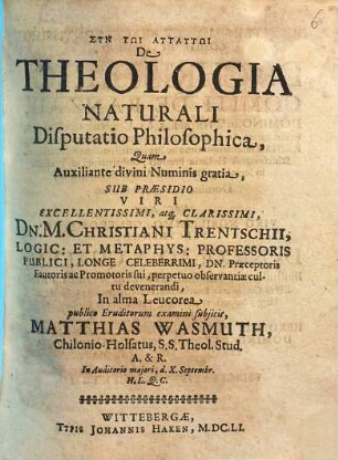 De Theologia Naturali Disputatio Philosophica