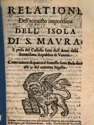 Relazione dell'acquisto importante dell'isola di Santa Maura, [1.]
