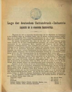 Die Lage der deutschen Cattundruck-Industrie Angesichts der zu erneuernden Handelsverträge