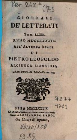 Giornale de'letterati. 73. 1789