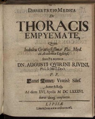 Dissertatio Medica De Thoracis Empyemate