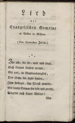 Lied der Evangelischen Gemeine zu Brünn in Mähren.