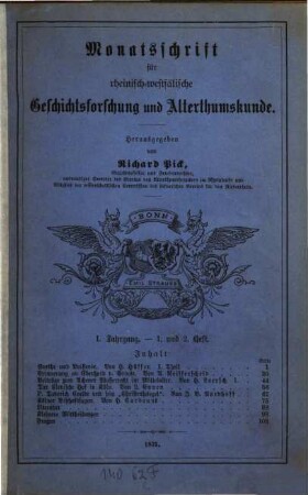 Monatsschrift für rheinisch-westfälische Geschichtsforschung und Alterthumskunde, 1. 1875