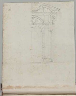 Rom, Porta Pia, Teilaufriss : Rom, Porta Pia, Teilaufriss, Entwurf von Michelangelo Buonarroti, unbekannter Zeichner, 1. Hälfte 18. Jh. Graphit/Papier. 33,8 x 28,4 cm.