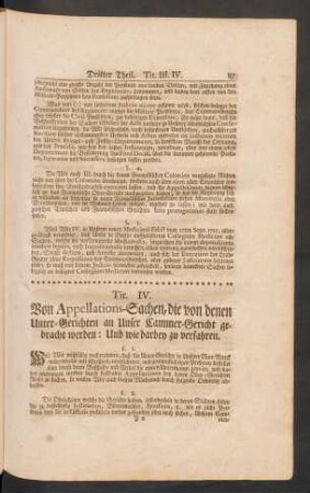 Tit. IV. Von Appellations-Sachen, die von denen Unter-Gerichten an Unser Cammer-Gericht gebracht werden: Und wie darbey zu verfahren.