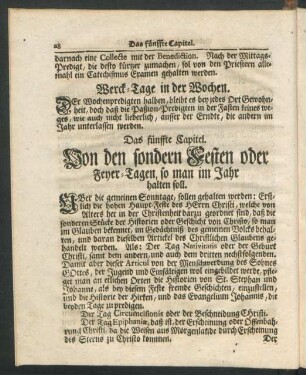 Das fünffte Capitel. Von den sondern Festen oder Feyer-Tagen, so man im Jahr halten soll