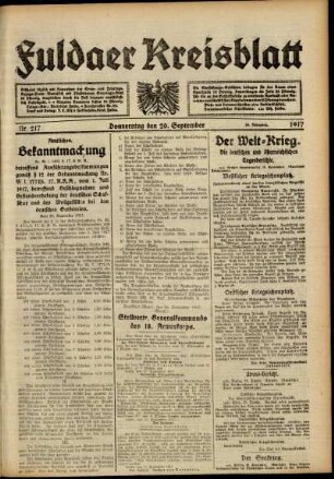 Ausgabe vom Donnerstag, den 20. September 1917.