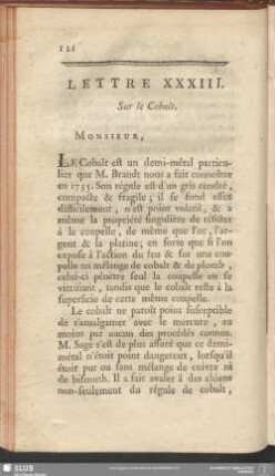 Lettre XXXIII. Sur le Cobalt