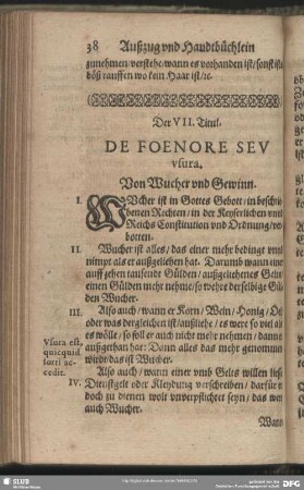 Der VII. Titul. Von Wucher und Gewinn