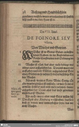 Der VII. Titul. Von Wucher und Gewinn