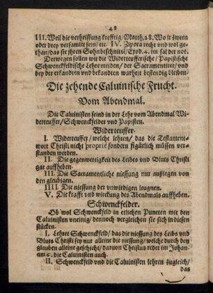 Die zehende Calvinische Frucht. Vom Abendmal.