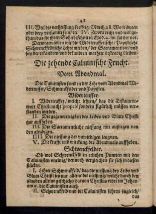Die zehende Calvinische Frucht. Vom Abendmal.