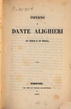 Inferno in versi e in prosa