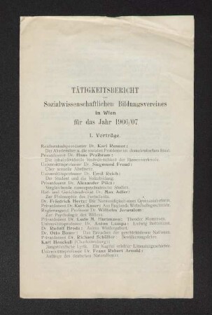Tätigkeitsbericht des Sozialwissenschaftlichen Bildungsvereins in Wien für das Jahr 1906/07