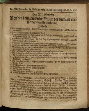 Der XII. Artickel. Von der heiligen Schrifft und der hieraus entspringenden Erleuchtung