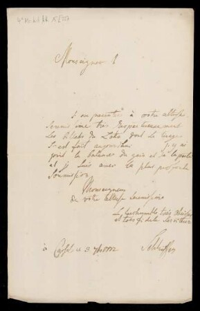 Brief von Martin Ernst von Schlieffen an Unbekannt