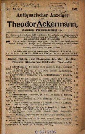Antiquarischer Anzeiger. 47. 1871