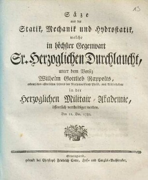 Säze aus der Statik, Mechanik und Hydrostatik