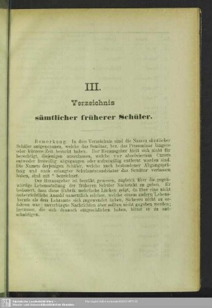 III. Verzeichnis sämtlicher früherer Schüler