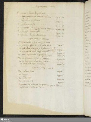 Capita primae sectionis. Capita secundae sectionis. Capita tertiae sectionis.