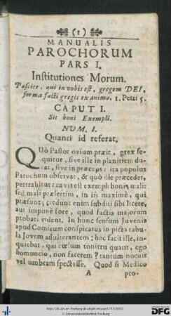 Pars I. Institutiones Morum.