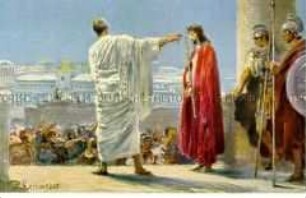 Postkarte mit Gemäldereproduktion "Jesus vor Pilatus"