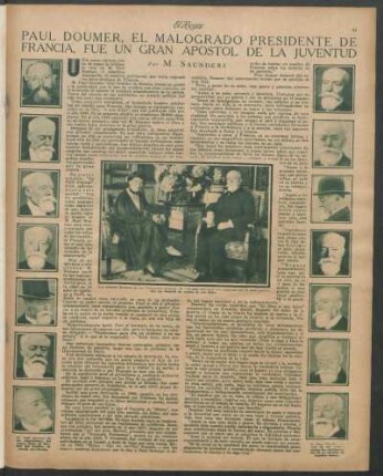 Paul Doumer, el malogrado presidente de Francia, fue un gran apóstol de la juventud