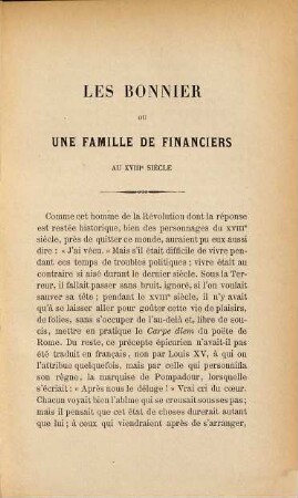 Les Bonnier ou Une famille de financiers au XVIIIe siècle : Joseph Bonnier - M. de la Mosson La Duchesse de Chaulnes - Le Président d'Alco