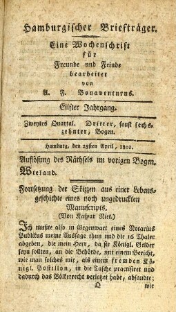 Dritter, sonst sechszehnter, Bogen