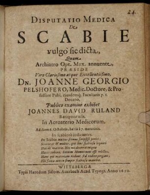Disputatio Medica De Scabie vulgo sic dicta
